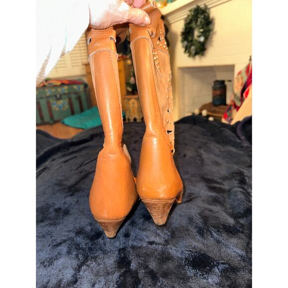 VINTAGE MADE IN ITALY IMAGINE STUDDED CUTOUT LEATHER BOOTS 37 - Picture 3 of 6